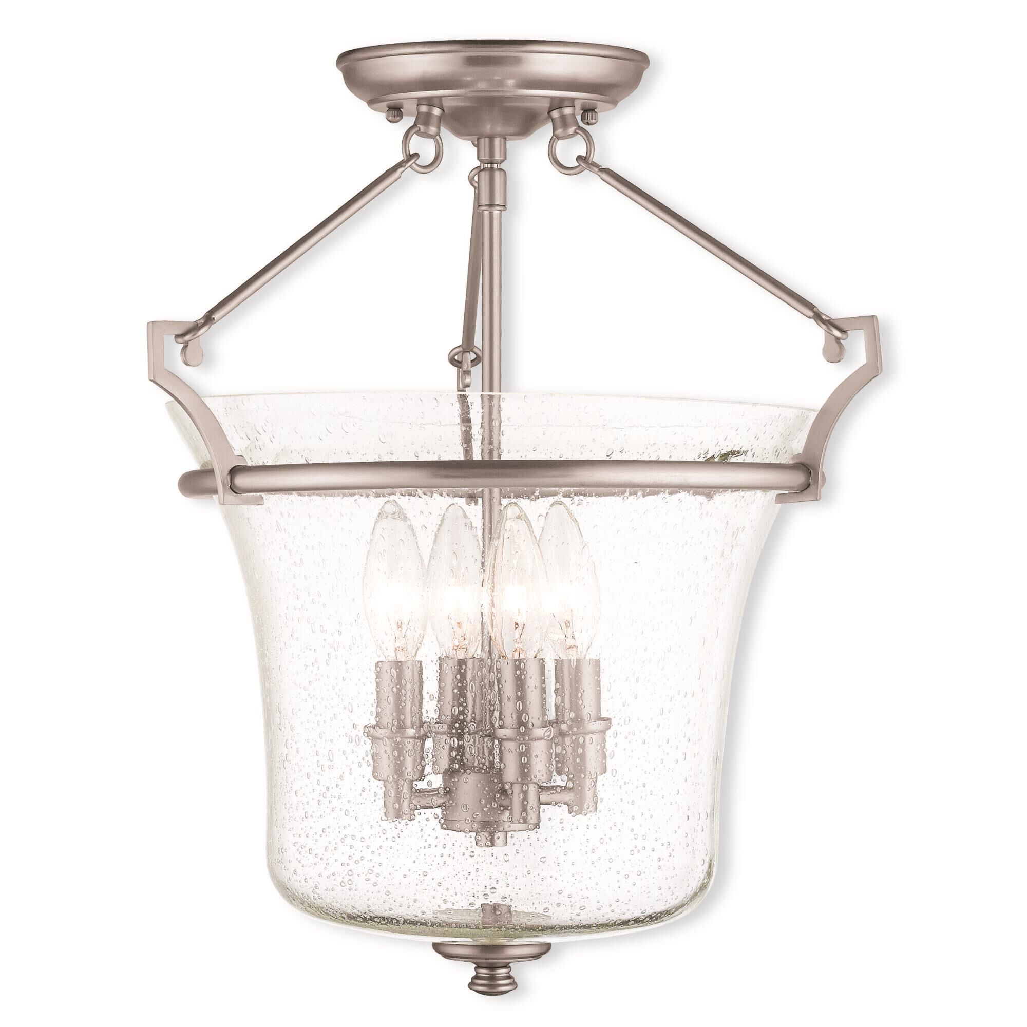 Shown in Brushed Nickel finish and Hand Crafted Seeded glass 